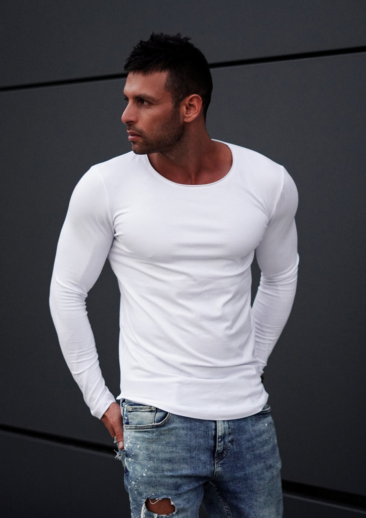 Plain White Scoop Neck Long Sleeve T-shirt 2019/2020 – RB Design Store