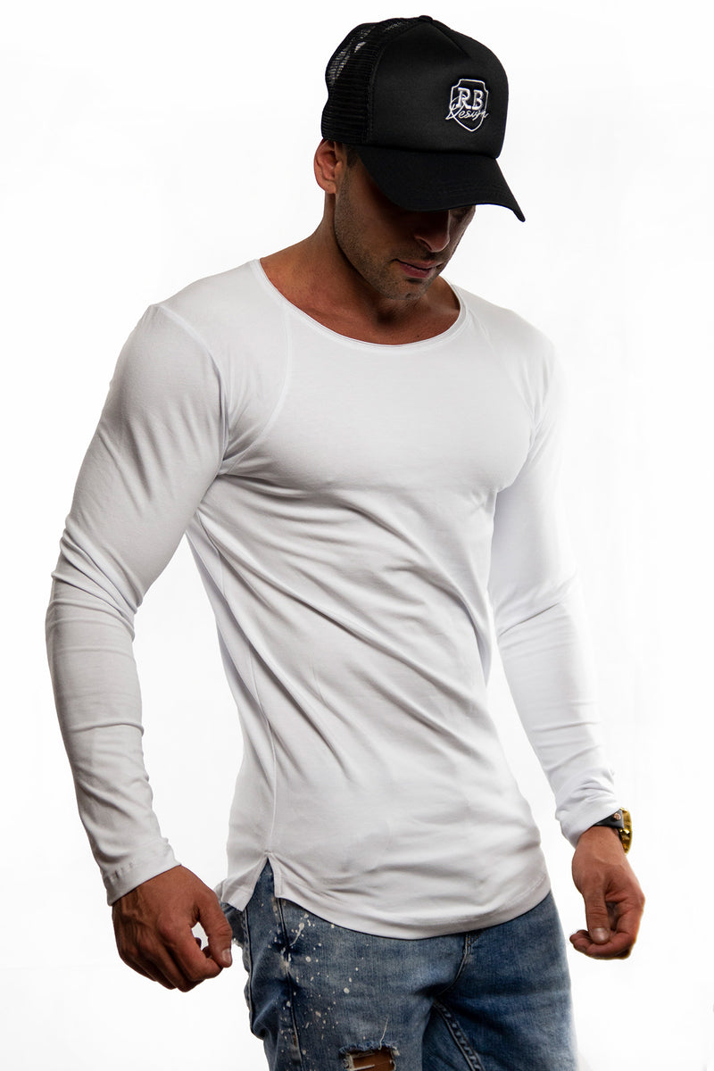 white scoop neck long sleeve t shirt