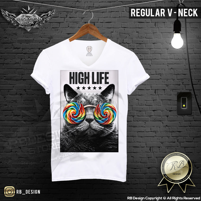 At placere Have en picnic Studerende High Life Stoned Cat T-shirt Funny Festival Top MD070 – RB Design Store