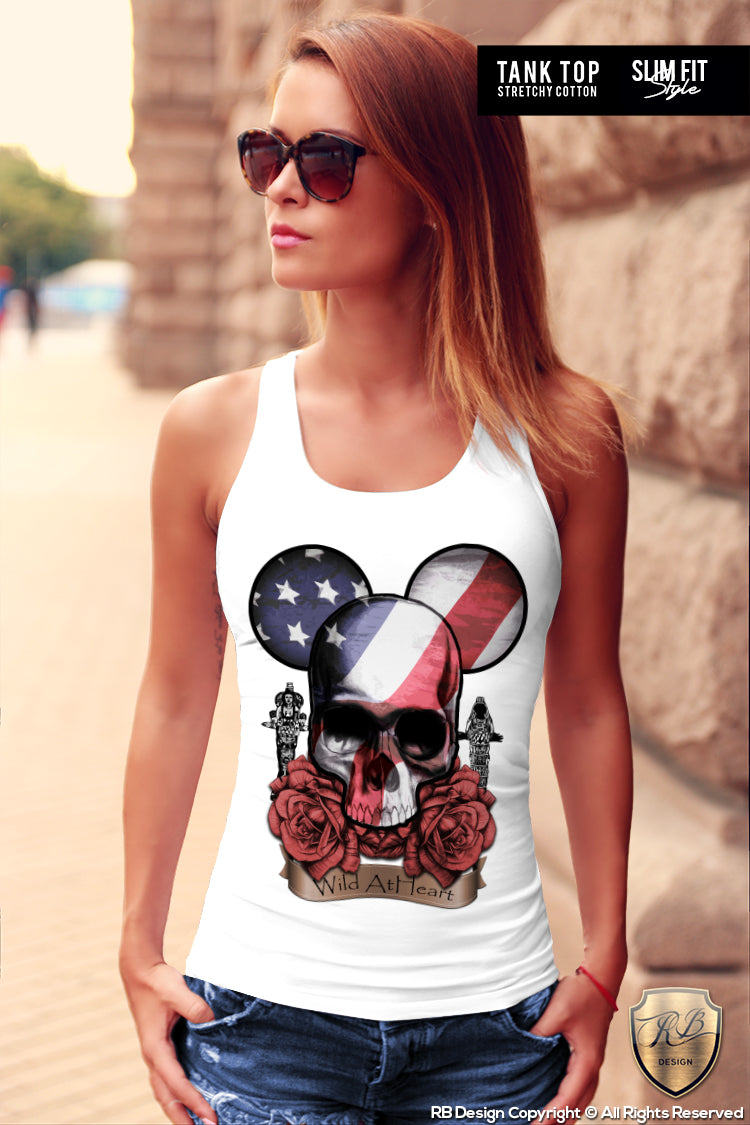 Mickey Skull Women T-shirt USA Flag RB Design Tank Top WD106