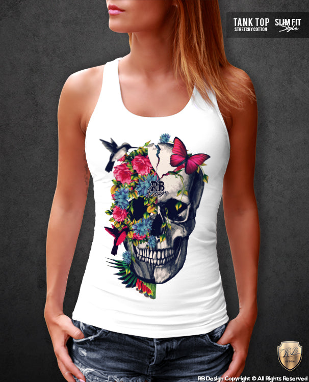 Women's Floral Flowers Skull T-shirt Half-life Graphic Tank Top