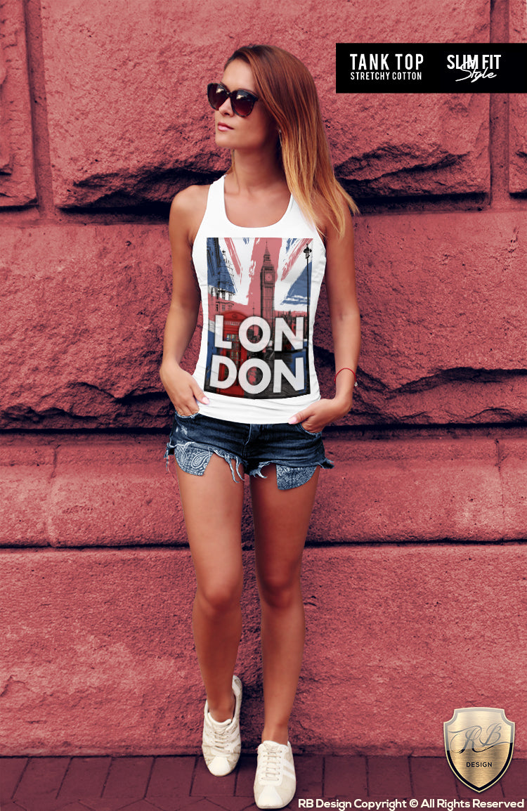 Women s London T shirt UK Flag Big Ben Ladies Tank Top WD238 RB Design Store