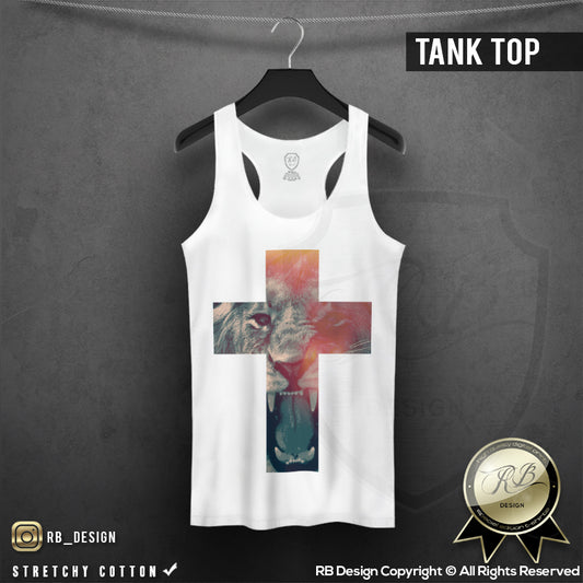 womens lion cross tank top