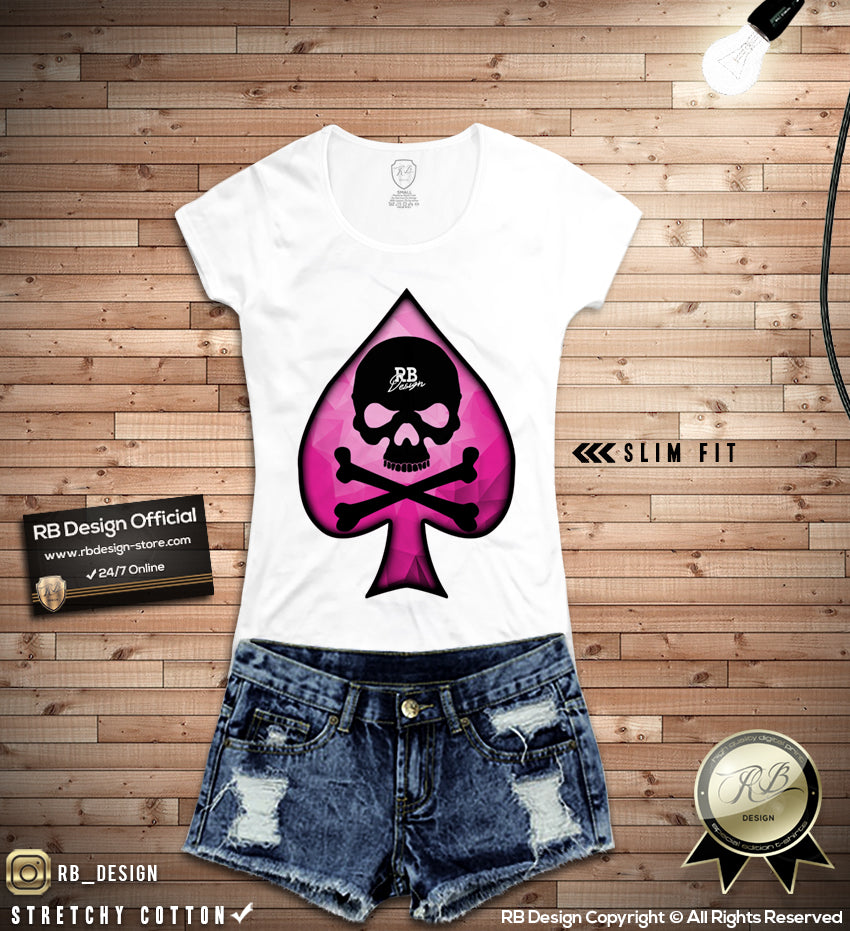 rb design spades skull t shirt for women