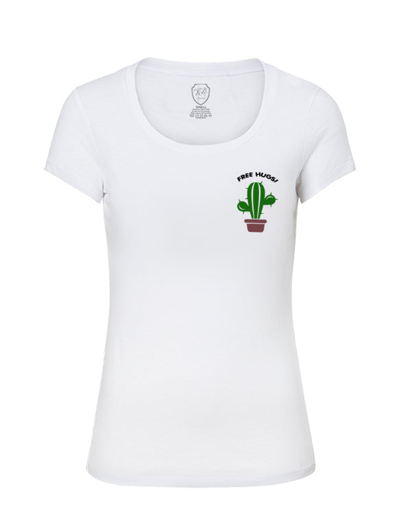 Funny Women's Graphic T-shirt Cactus "Free Hugs" WD367 Pocket Style