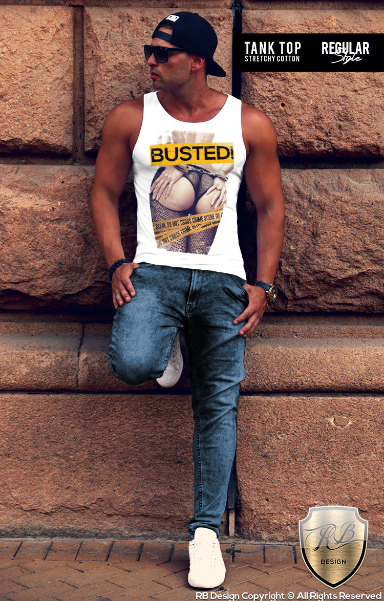 BUSTED Mens Sexy Girl T-shirt Crime Scene Tank Top MD537 – RB