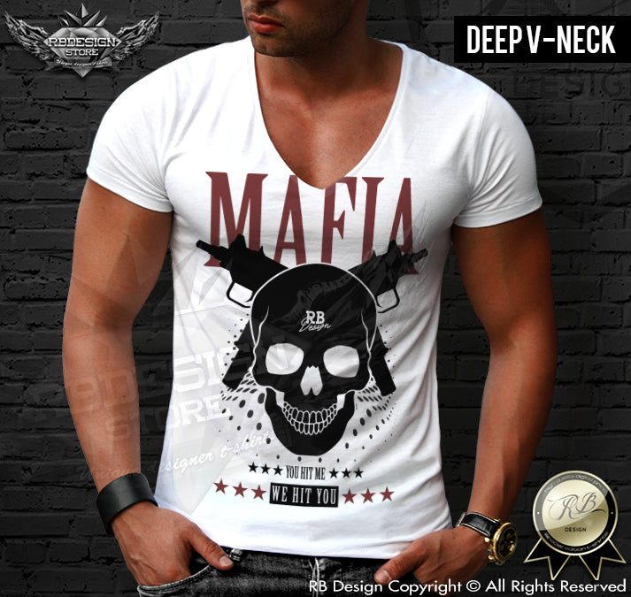 Men's Mafia T-shirt Gangster Skull Uzi Machine Gun MD627 – RB