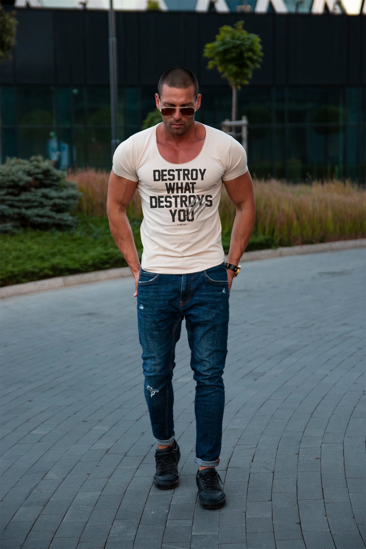 Men's T-shirt Destroy What Destroys You Motivation Slogan Tees Online ...